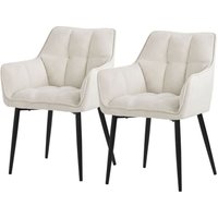 Esszimmerstühle 2er Set aus Frotteestoff, Creme, Küchenstuhl mit dickem gepolsterter Sitz & Metallbeinen, Wohnzimmerstuhl mit Rücken- und Armlehnen, Esszimmerstühle 2er Set aus Frotteestoff, Creme, Küchenstuhl mit dickem gepolsterter Sitz & Metallbeinen, Wohnzimmerstuhl mit Rücken- und Armlehnen, von ML-DESIGN