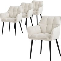 Esszimmerstühle 4er Set aus Frotteestoff, Creme, Küchenstuhl mit dickem gepolsterter Sitz & Metallbeinen, Wohnzimmerstuhl mit Rücken- und Armlehnen, von ML-DESIGN