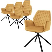 Esszimmerstühle 6er Set Samt Senfgelb, Wohnzimmerstuhl mit Arm- und Rückenlehne, Drehstuhl Auto-Position, Polsterstuhl mit Metallbeine, Sessel von ML-DESIGN