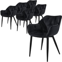 Esszimmerstühle 6er Set Schwarz, Küchenstuhl mit dickem Samtstoff gepolsterter Sitz, Metallbeinen, Wohnzimmerstuhl mit Rücken- und Armlehnen, von ML-DESIGN