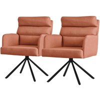 Esszimmerstühle drehbar 2er Set, Orange, Wohnzimmerstühle mit Arm- und Rückenlehne, Drehstühle Auto-Position, Polsterstühle mit Polyesterbezug und von ML-DESIGN