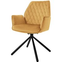 Esszimmerstuhl aus Samt, Senfgelb, Wohnzimmerstuhl mit Armlehne & Rückenlehne, Drehstuhl Auto-Position, Polsterstuhl mit Metallbeine, Ergonomische von ML-DESIGN