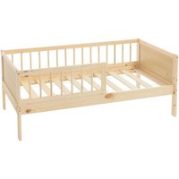 Kinderbett 70x140 cm, Natur, Einzelbett für Kinder mit Lattenrost & Rausfallschutz, Jugendbett aus Kiefernholz, Holzbett, Bettgestell für Jungen & von ML-DESIGN