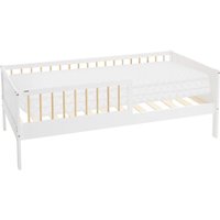 Kinderbett 80x160 cm Weiß-Natur mit Matratze, Einzelbett für Kinder mit Lattenrost & Rausfallschutz, Jugendbett aus Kiefernholz, Holzbett Bettgestell Kinderbett 80x160 cm Weiß-Natur mit Matratze, Einzelbett für Kinder mit Lattenrost & Rausfallschutz, Jugendbett aus Kiefernholz, Holzbett Bettgestell von ML-DESIGN