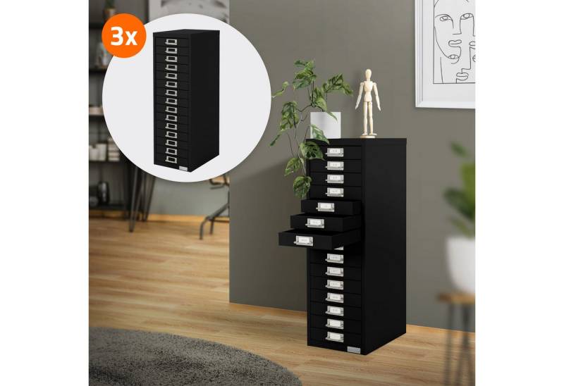 ML-DESIGN Aktenschrank Metallschrank mit Schubladen, freistehender Aufbewahrungsschrank (3-St) Lagerschrank schwarz Büroschrank Werkzeugschrank Stahlschrank von ML-DESIGN