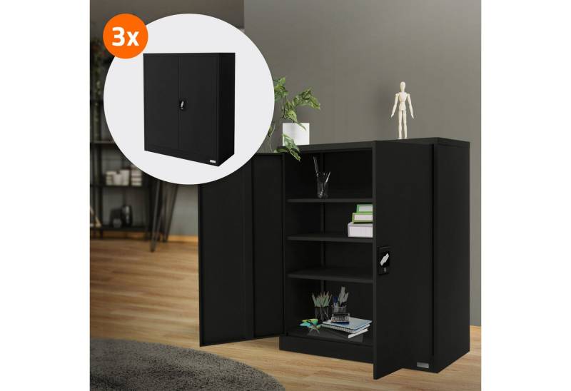 ML-DESIGN Aktenschrank Metallschrank mit Schubladen, freistehender Aufbewahrungsschrank (3-St) Lagerschrank schwarz Büroschrank Werkzeugschrank Stahlschrank von ML-DESIGN