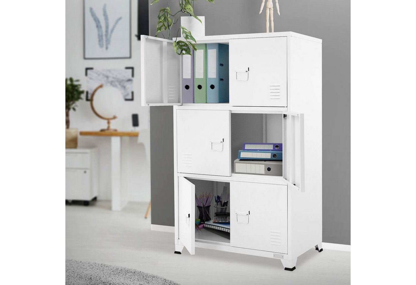 ML-DESIGN Aktenschrank Schubladenschrank aus Stahl Wasserdicht Stabil und langlebig (1-St) Büroschrank Weiß mit 6 Türen & 3 Innenfächer 75x40x120 cm von ML-DESIGN