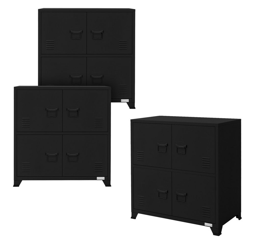 ML-DESIGN Aktenschrank Schubladenschrank aus Stahl Wasserdicht Stabil und langlebig (3-St) 3x Büroschrank Schwarz mit 4 Türen & 2 Innenfächer 75x40x80,5 cm von ML-DESIGN