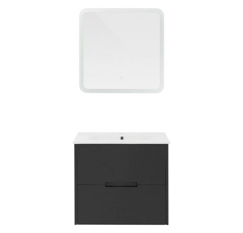ML-DESIGN Badmöbel-Set Badmöbel Set aus MDF mit Waschbecken aus Keramik, (3-St), Badset 3-teilig Grau, LED-Spiegel mit Touchschalter 60x60 cm von ML-DESIGN