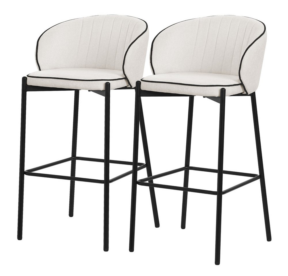 ML-DESIGN Barhocker Gepolsterter Barstuhl mit Metallgestell Rückenlehne und Fußstütze (2 St), Bistrohocker 2er Set Beige Stoffbezug Tresenhocker Küchenhocker von ML-DESIGN