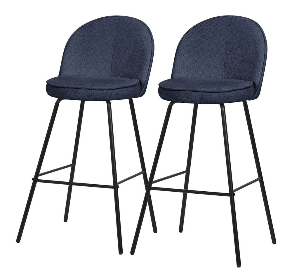 ML-DESIGN Barhocker Gepolsterter Barstuhl mit Metallgestell Rückenlehne und Fußstütze (2 St), Bistrohocker 2er Set Dunkelblau Stoffbezug Tresenhocker Küchenhocker von ML-DESIGN