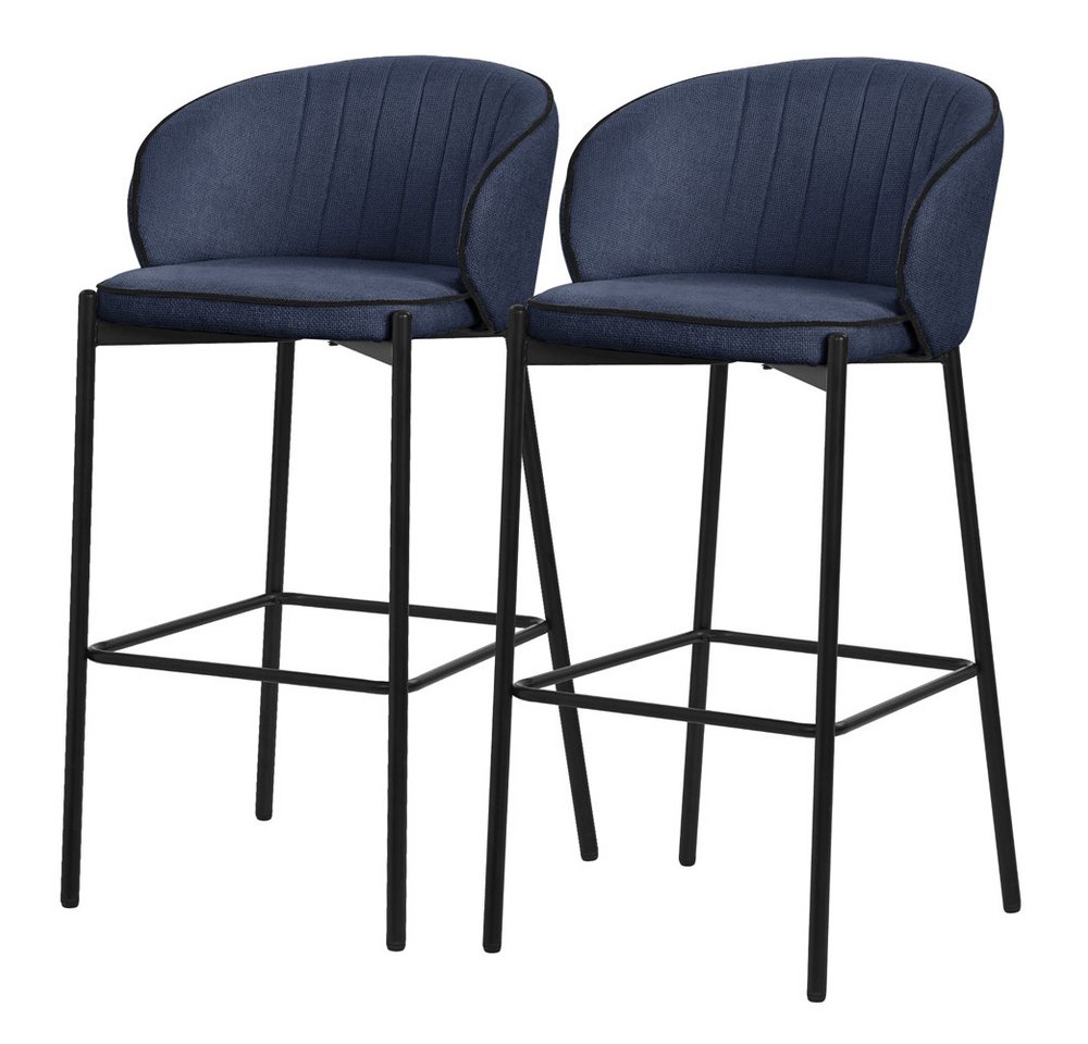 ML-DESIGN Barhocker Gepolsterter Barstuhl mit Metallgestell Rückenlehne und Fußstütze (2 St), Bistrohocker 2er Set Dunkelblau Stoffbezug Tresenhocker Küchenhocker von ML-DESIGN