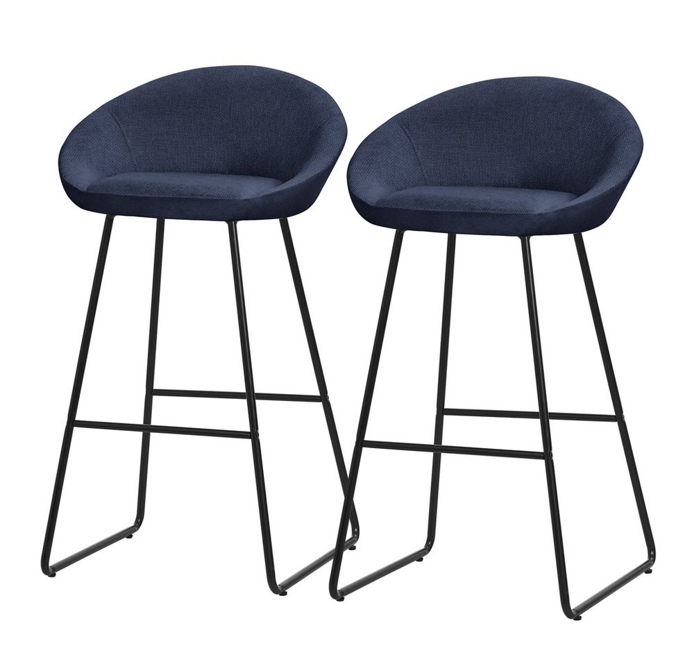 ML-DESIGN Barhocker Gepolsterter Barstuhl mit Metallgestell Rückenlehne und Fußstütze (2 St), Bistrohocker 2er Set Dunkelblau Stoffbezug Tresenhocker Küchenhocker von ML-DESIGN
