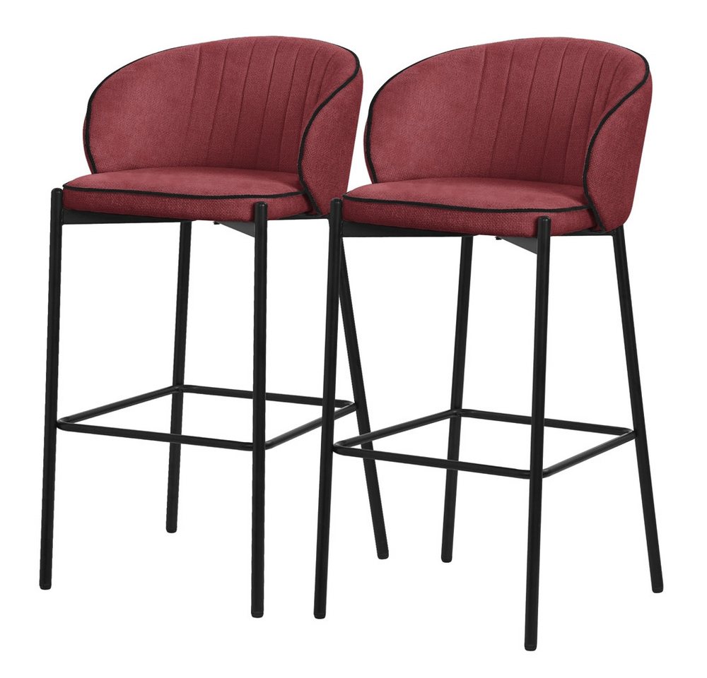 ML-DESIGN Barhocker Gepolsterter Barstuhl mit Metallgestell Rückenlehne und Fußstütze (2 St), Bistrohocker 2er Set Rot Stoffbezug Tresenhocker Küchenhocker von ML-DESIGN