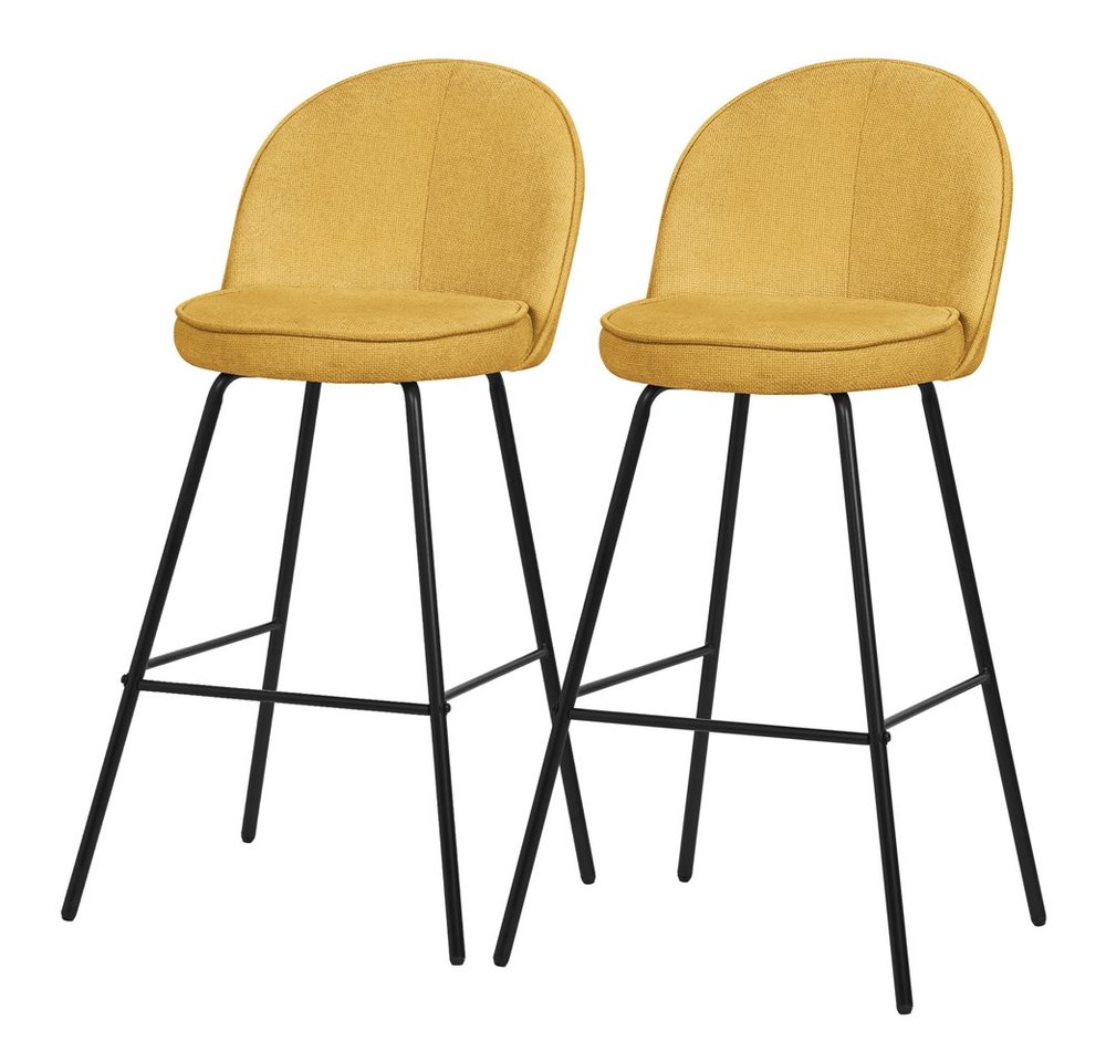 ML-DESIGN Barhocker Gepolsterter Barstuhl mit Metallgestell Rückenlehne und Fußstütze (2 St), Bistrohocker 2er Set Senf Stoffbezug Tresenhocker Küchenhocker von ML-DESIGN