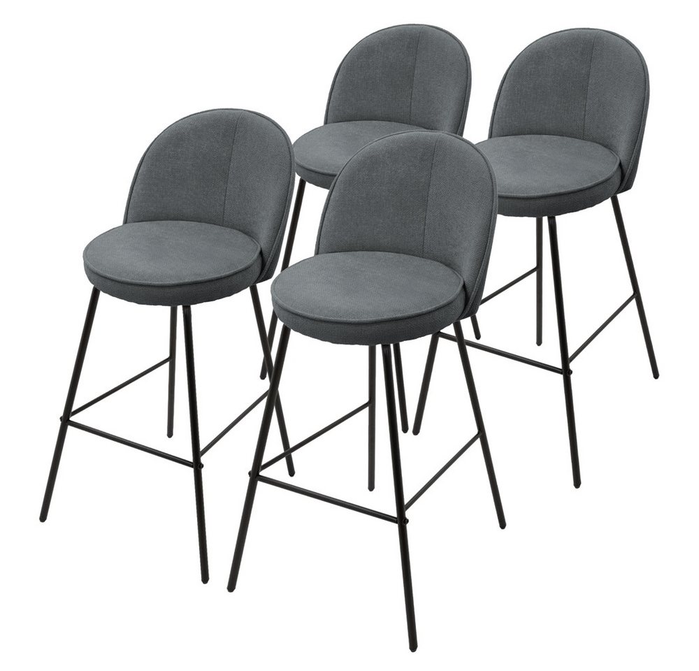 ML-DESIGN Barhocker Gepolsterter Barstuhl mit Metallgestell Rückenlehne und Fußstütze (4 St), Bistrohocker 4er Set Anthrazit Stoffbezug Tresenhocker Küchenhocker von ML-DESIGN