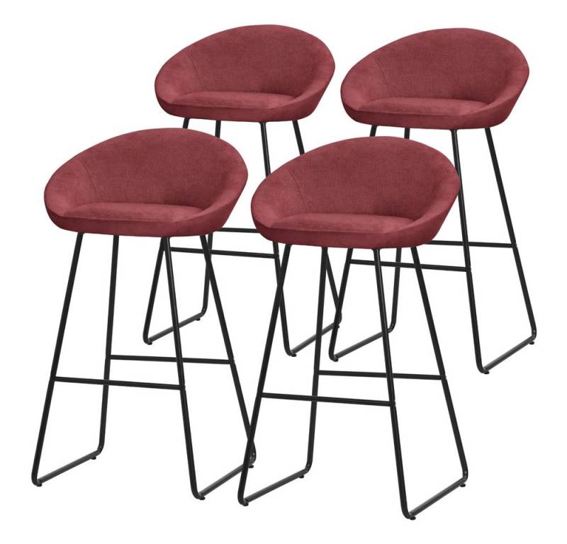 ML-DESIGN Barhocker Gepolsterter Barstuhl mit Metallgestell Rückenlehne und Fußstütze (4 St), Bistrohocker 4er Set Rot Stoffbezug Tresenhocker Küchenhocker Hocker von ML-DESIGN