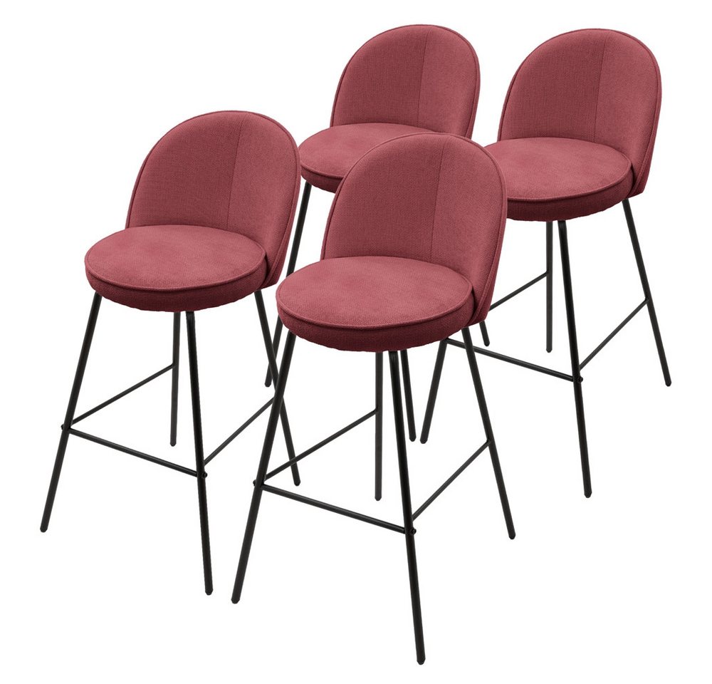 ML-DESIGN Barhocker Gepolsterter Barstuhl mit Metallgestell Rückenlehne und Fußstütze (4 St), Bistrohocker 4er Set Rot Stoffbezug Tresenhocker Küchenhocker von ML-DESIGN