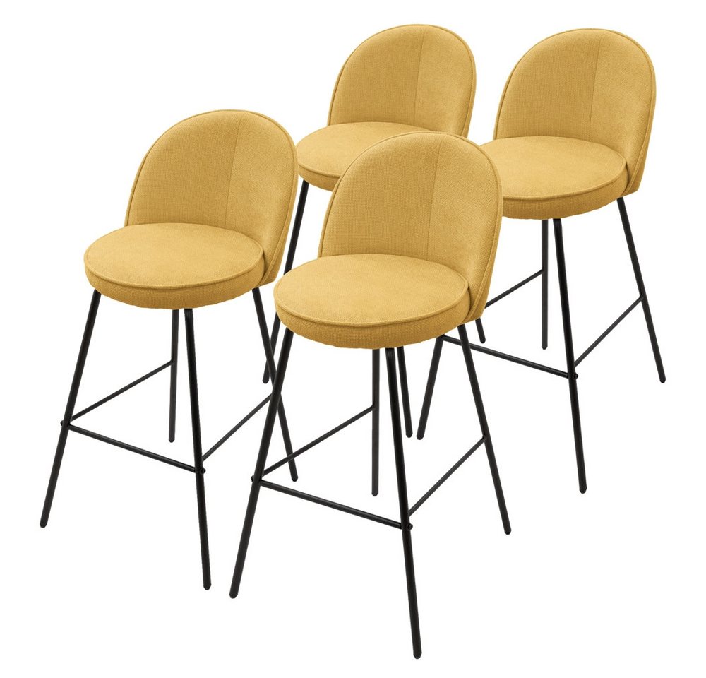 ML-DESIGN Barhocker Gepolsterter Barstuhl mit Metallgestell Rückenlehne und Fußstütze (4 St), Bistrohocker 4er Set Senf Stoffbezug Tresenhocker Küchenhocker von ML-DESIGN