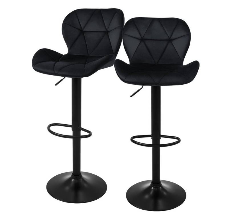 ML-DESIGN Barhocker Gepolsterter Barstuhl mit Rückenlehne und Fußstütze, 360° drehbar (2 St), Bistrohocker aus Samt, Schwarz, Drehstuhl Hocker Tresenhocker von ML-DESIGN