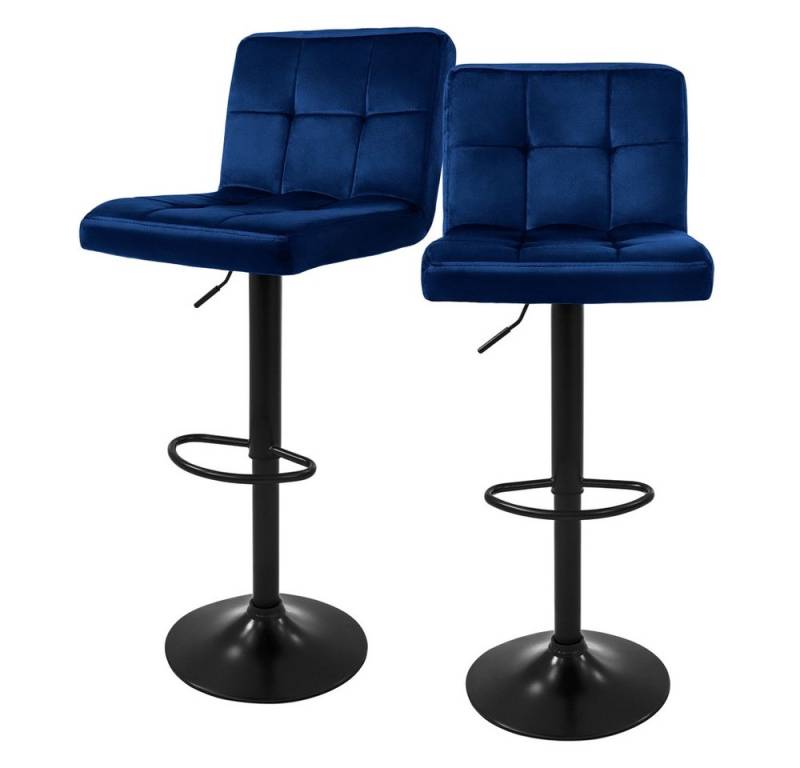 ML-DESIGN Barhocker Gepolsterter Barstuhl mit Rückenlehne und Fußstütze, 360° drehbar (2 St), Drestuhl höhenverstellbar 63-83 cm, Blau, Bezug aus Samt von ML-DESIGN