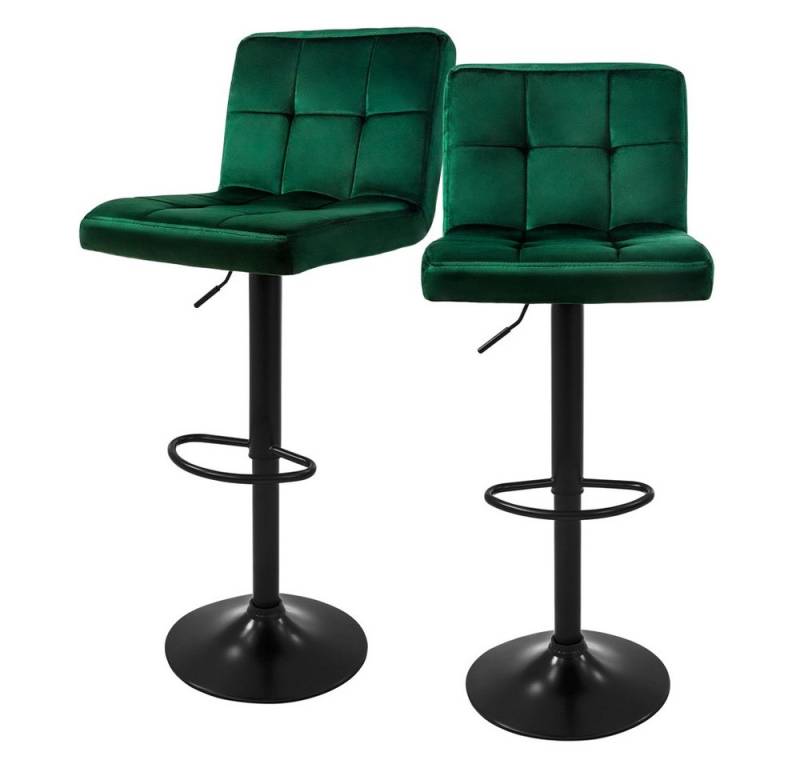 ML-DESIGN Barhocker Gepolsterter Barstuhl mit Rückenlehne und Fußstütze, 360° drehbar (2 St), Drestuhl höhenverstellbar 63-83 cm, Grün, Bezug aus Samt von ML-DESIGN