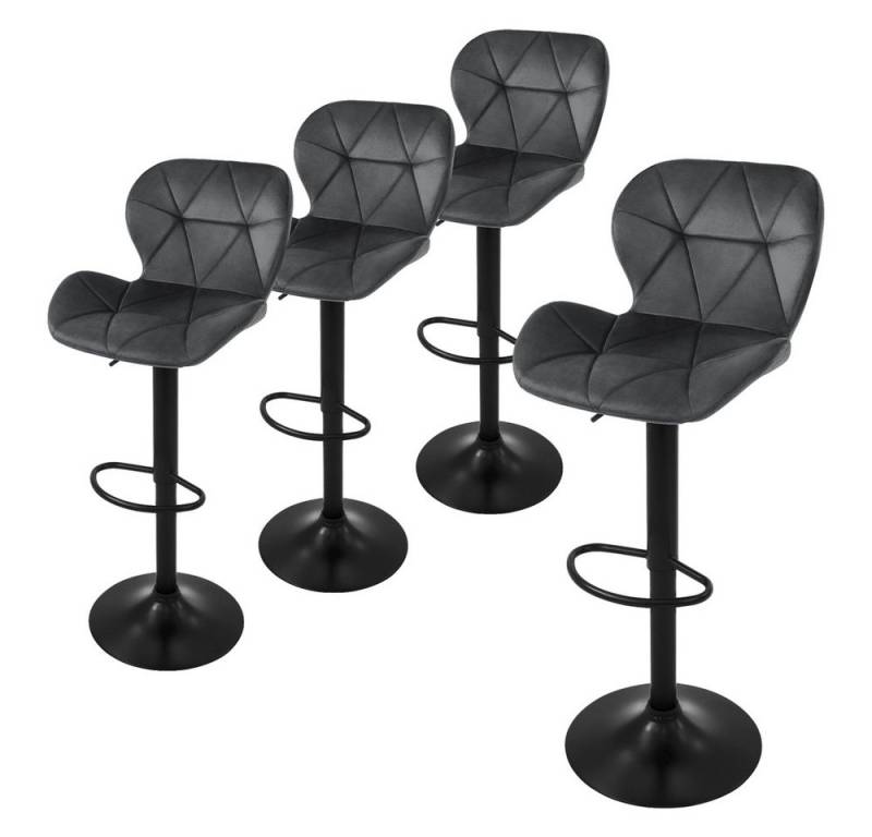 ML-DESIGN Barhocker Gepolsterter Barstuhl mit Rückenlehne und Fußstütze, 360° drehbar (4 St), Bistrohocker aus Samt, Grau, Drehstuhl Hocker Tresenhocker von ML-DESIGN