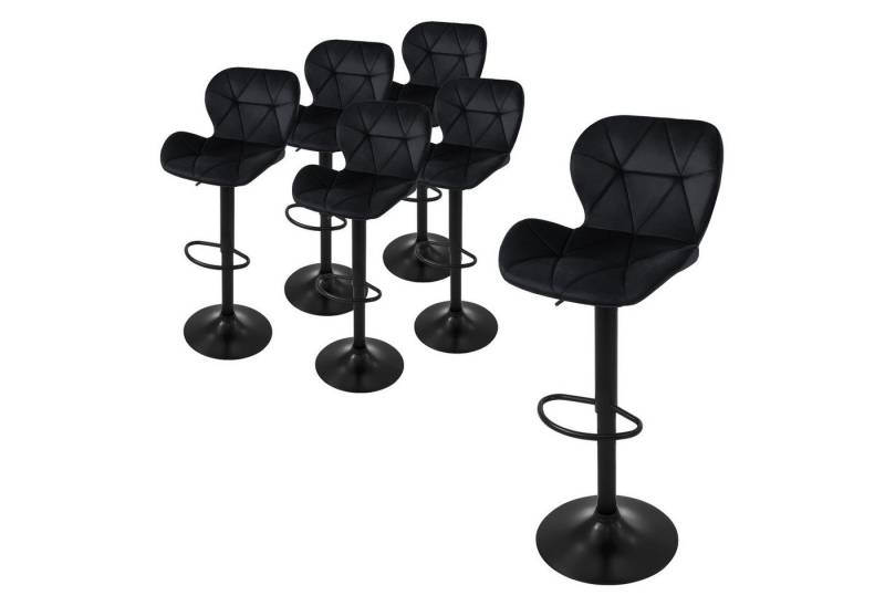 ML-DESIGN Barhocker Gepolsterter Barstuhl mit Rückenlehne und Fußstütze, 360° drehbar (6 St), Bistrohocker aus Samt, Schwarz, Drehstuhl Hocker Tresenhocker von ML-DESIGN