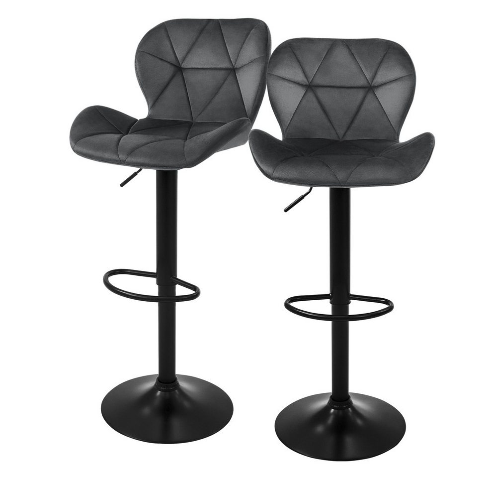 ML-DESIGN Barhocker Gepolsterter Barstuhl mit Rückenlehne und Fußstütze, 360° drehbar (Komplett-Set, 2 St), Bistrohocker aus Samt, Grau, Drehstuhl Hocker Tresenhocker von ML-DESIGN