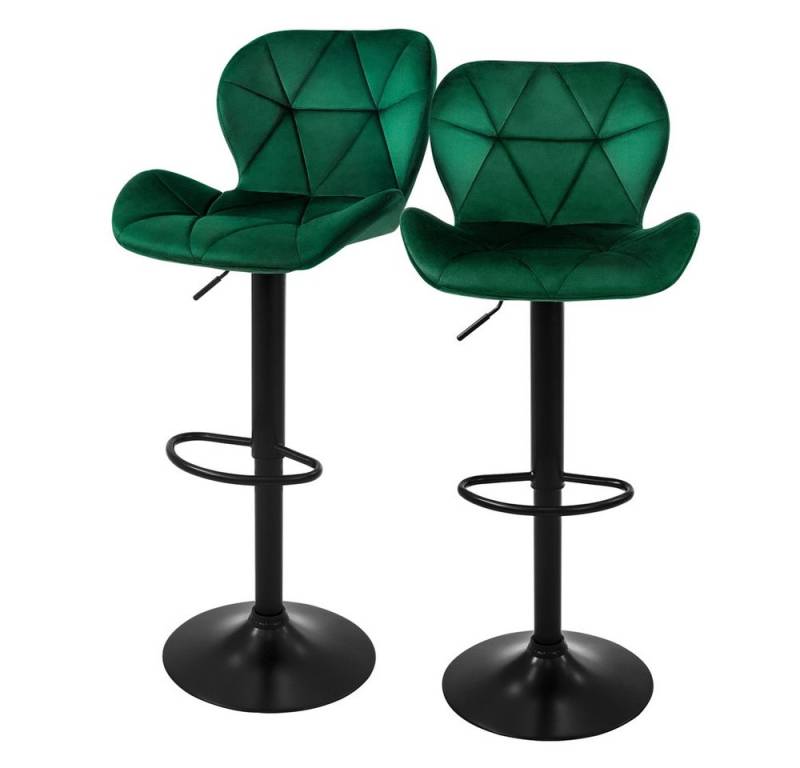 ML-DESIGN Barhocker Gepolsterter Barstuhl mit Rückenlehne und Fußstütze, 360° drehbar (Komplett-Set, 2 St), Bistrohocker aus Samt, Grün, Drehstuhl Hocker Tresenhocker von ML-DESIGN