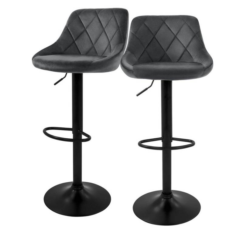 ML-DESIGN Barhocker Gepolsterter Barstuhl mit Rückenlehne und Fußstütze, 360° drehbar (Komplett-Set, 2 St), Drestuhl höhenverstellbar 62-82 cm, Grau, Bezug aus Samt von ML-DESIGN