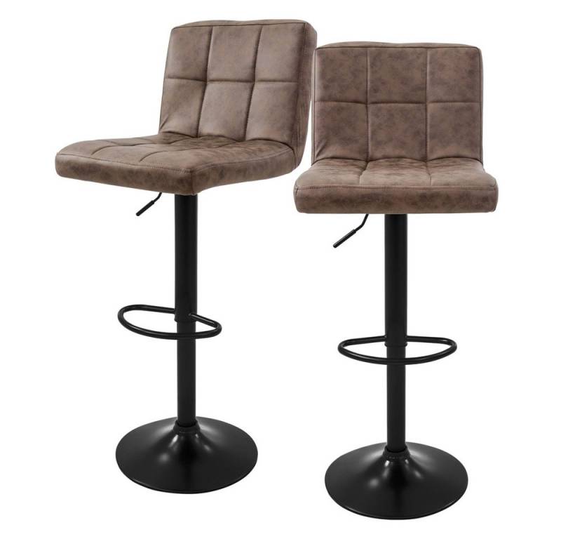 ML-DESIGN Barhocker Gepolsterter Barstuhl mit Rückenlehne und Fußstütze, 360° drehbar (Komplett-Set, 2 St), Drestuhl höhenverstellbar 63-83 cm, Braun, Bezug aus Kunstleder von ML-DESIGN