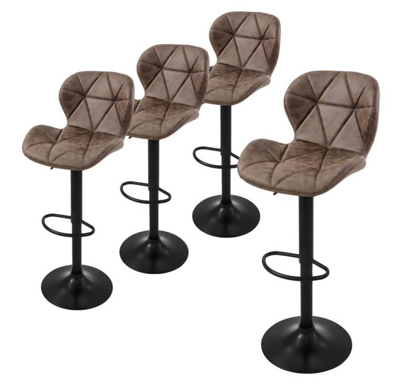 ML-DESIGN Barhocker Gepolsterter Barstuhl mit Rückenlehne und Fußstütze, 360° drehbar (Komplett-Set, 4 St), Bistrohocker aus Kunstleder, Braun, Drehstuhl Hocker Tresenhocker von ML-DESIGN