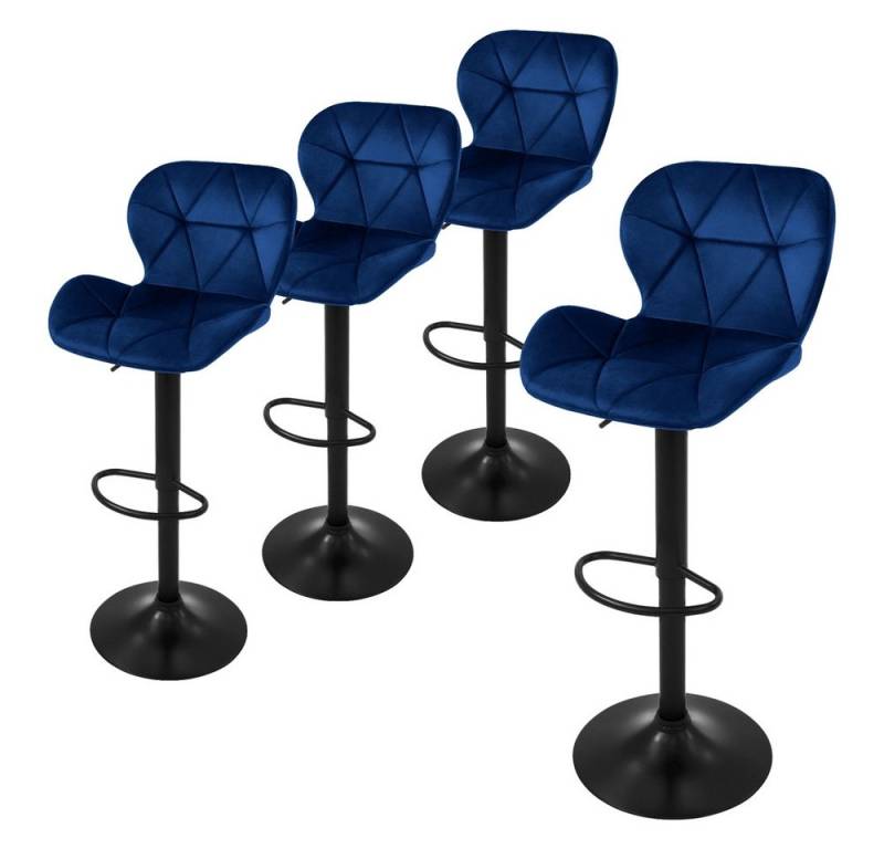 ML-DESIGN Barhocker Gepolsterter Barstuhl mit Rückenlehne und Fußstütze, 360° drehbar (Komplett-Set, 4 St), Bistrohocker aus Samt, Blau, Drehstuhl Hocker Tresenhocker von ML-DESIGN