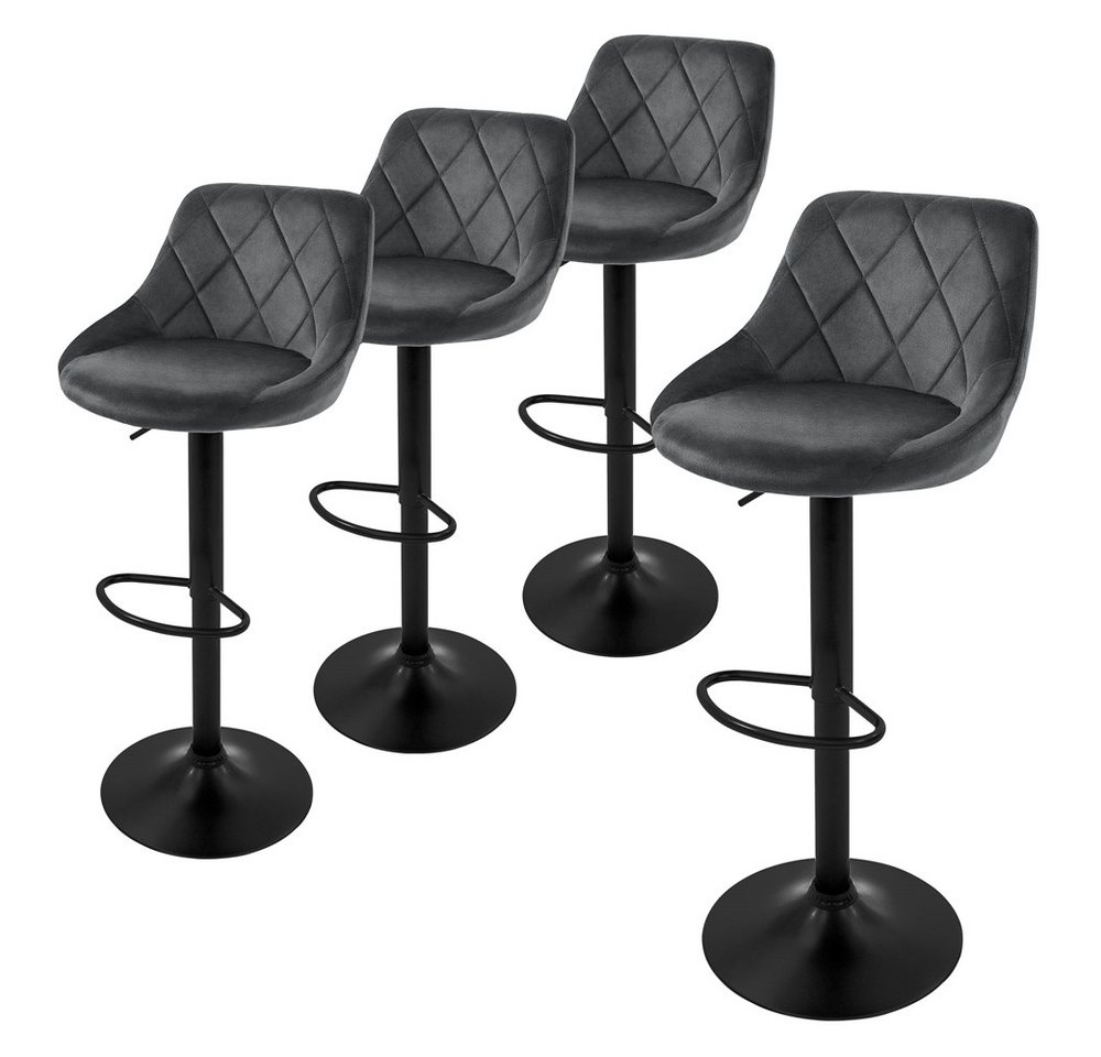 ML-DESIGN Barhocker Gepolsterter Barstuhl mit Rückenlehne und Fußstütze, 360° drehbar (Komplett-Set, 4 St), Drestuhl höhenverstellbar 62-82 cm, Grau, Bezug aus Samt von ML-DESIGN