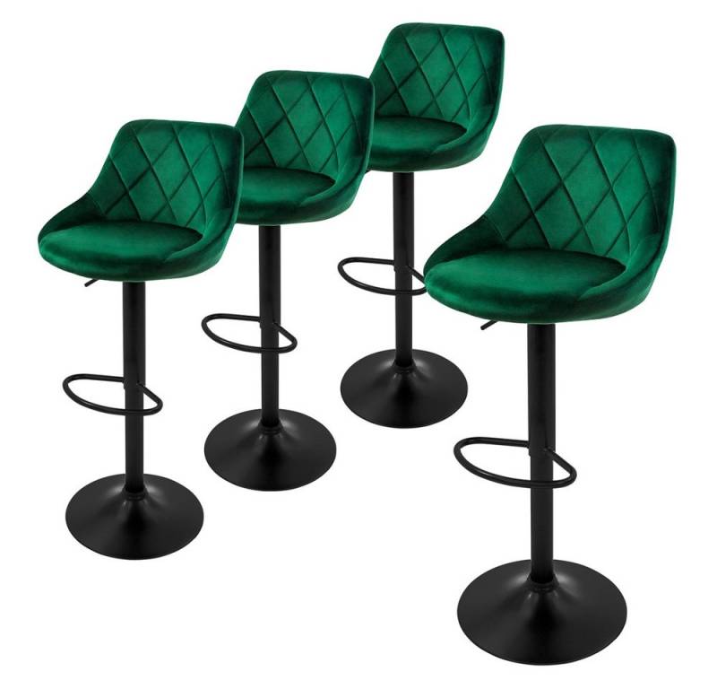 ML-DESIGN Barhocker Gepolsterter Barstuhl mit Rückenlehne und Fußstütze, 360° drehbar (Komplett-Set, 4 St), Drestuhl höhenverstellbar 62-82 cm, Grün, Bezug aus Samt von ML-DESIGN