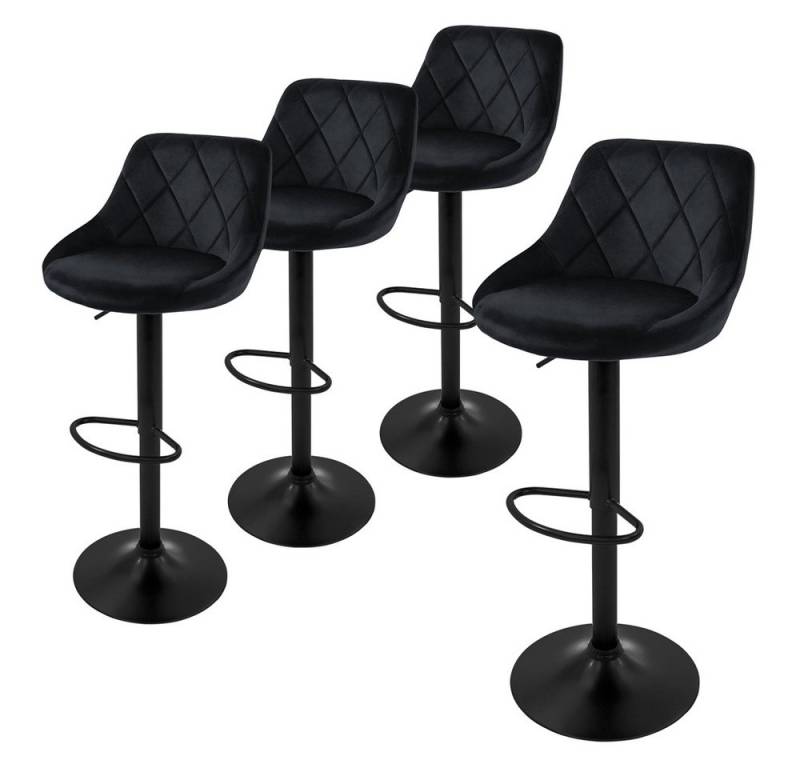 ML-DESIGN Barhocker Gepolsterter Barstuhl mit Rückenlehne und Fußstütze, 360° drehbar (Komplett-Set, 4 St), Drestuhl höhenverstellbar 62-82 cm, Schwarz, Bezug aus Samt von ML-DESIGN