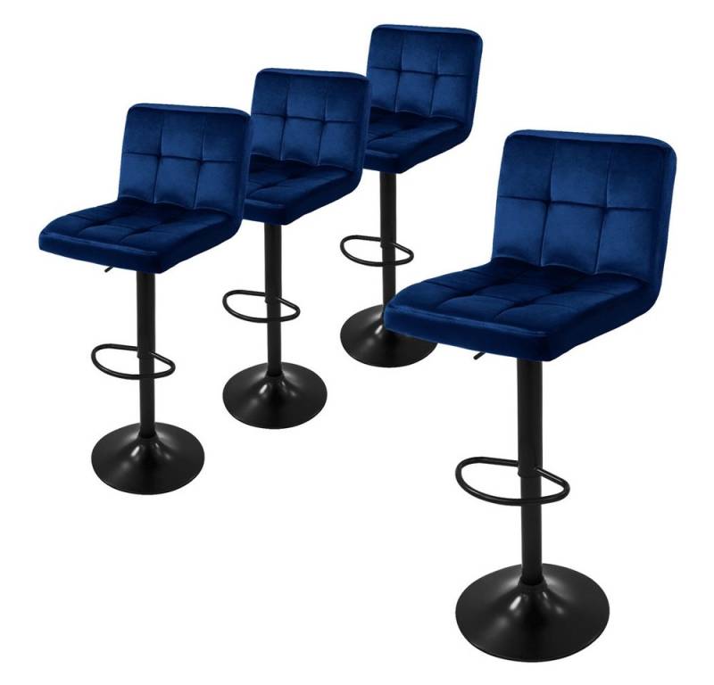 ML-DESIGN Barhocker Gepolsterter Barstuhl mit Rückenlehne und Fußstütze, 360° drehbar (Komplett-Set, 4 St), Drestuhl höhenverstellbar 63-83 cm, Blau, Bezug aus Samt von ML-DESIGN