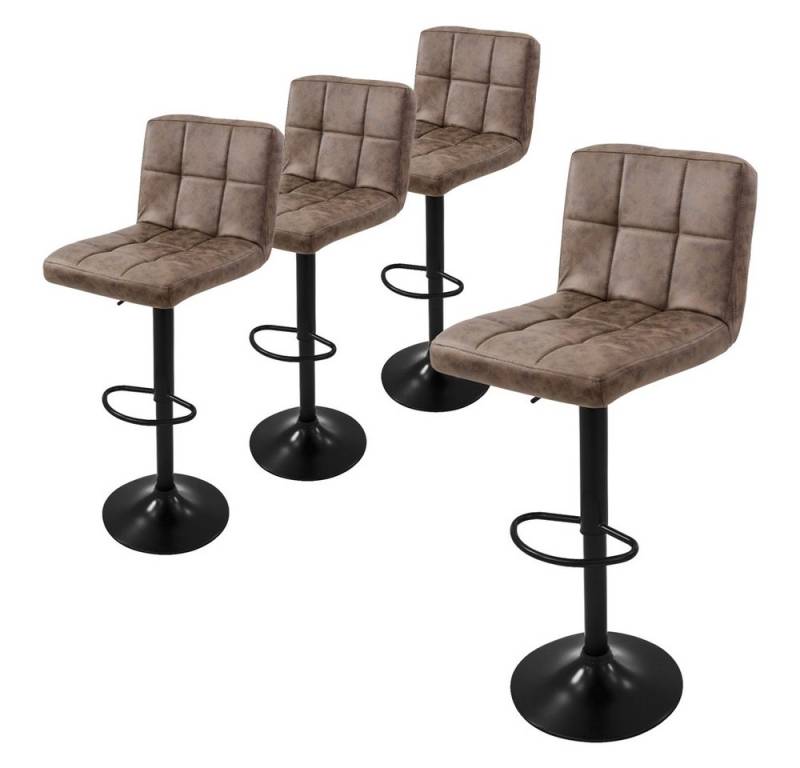 ML-DESIGN Barhocker Gepolsterter Barstuhl mit Rückenlehne und Fußstütze, 360° drehbar (Komplett-Set, 4 St), Drestuhl höhenverstellbar 63-83 cm, Braun, Bezug aus Kunstleder von ML-DESIGN