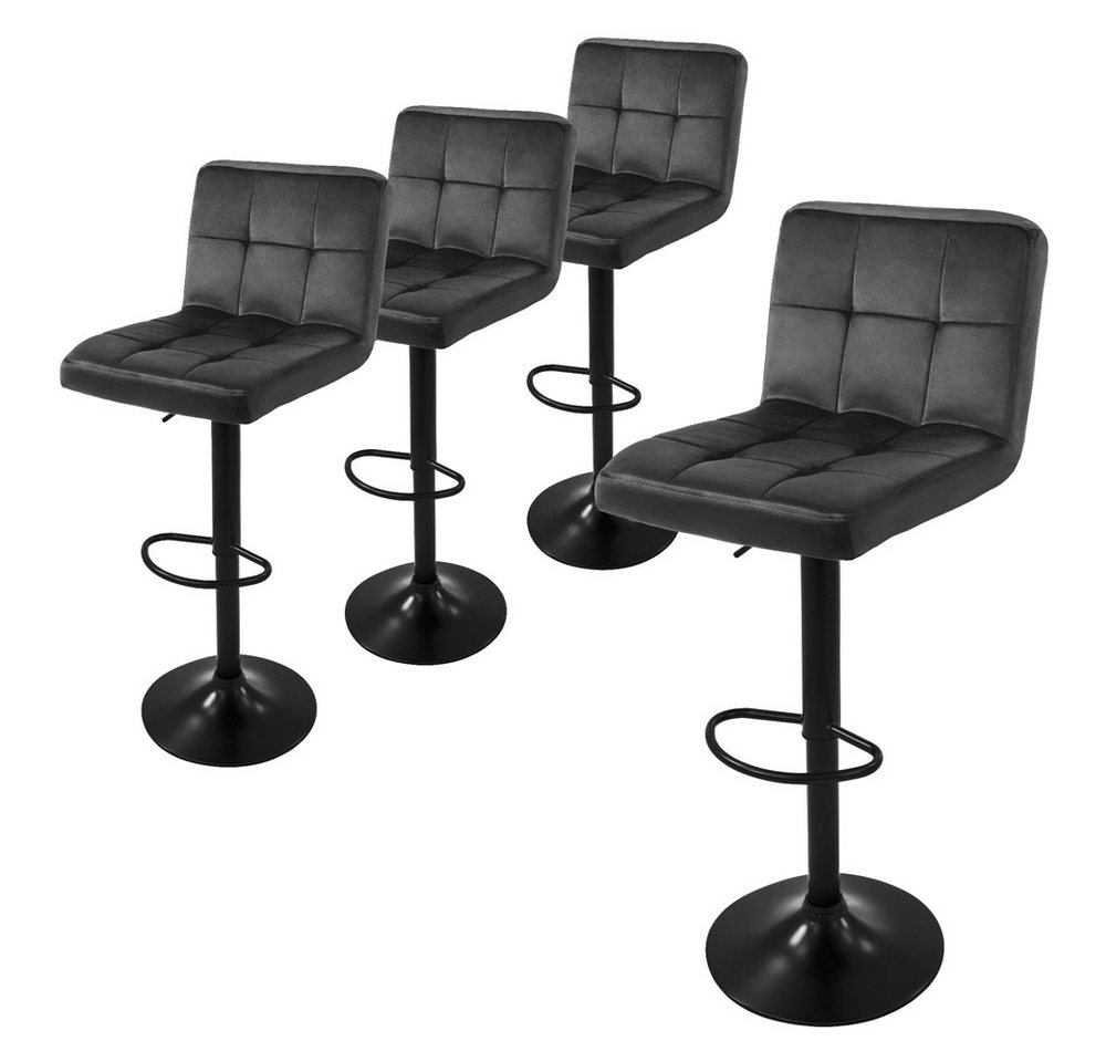 ML-DESIGN Barhocker Gepolsterter Barstuhl mit Rückenlehne und Fußstütze, 360° drehbar (Komplett-Set, 4 St), Drestuhl höhenverstellbar 63-83 cm, Grau, Bezug aus Samt von ML-DESIGN