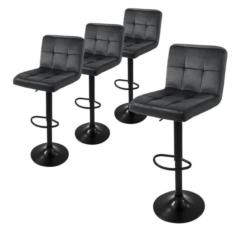 ML-DESIGN Barhocker Gepolsterter Barstuhl mit Rückenlehne und Fußstütze, 360° drehbar (Komplett-Set, 4 St), Drestuhl höhenverstellbar 63-83 cm, Grau, Bezug aus Samt von ML-DESIGN