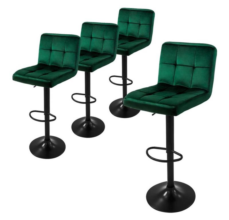 ML-DESIGN Barhocker Gepolsterter Barstuhl mit Rückenlehne und Fußstütze, 360° drehbar (Komplett-Set, 4 St), Drestuhl höhenverstellbar 63-83 cm, Grün, Bezug aus Samt von ML-DESIGN