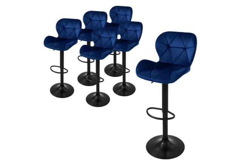ML-DESIGN Barhocker Gepolsterter Barstuhl mit Rückenlehne und Fußstütze, 360° drehbar (Komplett-Set, 6 St), Bistrohocker aus Samt, Blau, Drehstuhl Hocker Tresenhocker von ML-DESIGN