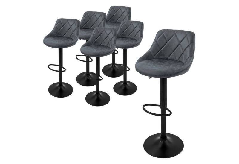 ML-DESIGN Barhocker Gepolsterter Barstuhl mit Rückenlehne und Fußstütze, 360° drehbar (Komplett-Set, 6 St), Drestuhl höhenverstellbar 62-82 cm, Anthrazit, Bezug aus Kunstleder von ML-DESIGN