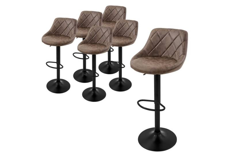 ML-DESIGN Barhocker Gepolsterter Barstuhl mit Rückenlehne und Fußstütze, 360° drehbar (Komplett-Set, 6 St), Drestuhl höhenverstellbar 62-82 cm, Braun, Bezug aus Kunstleder von ML-DESIGN