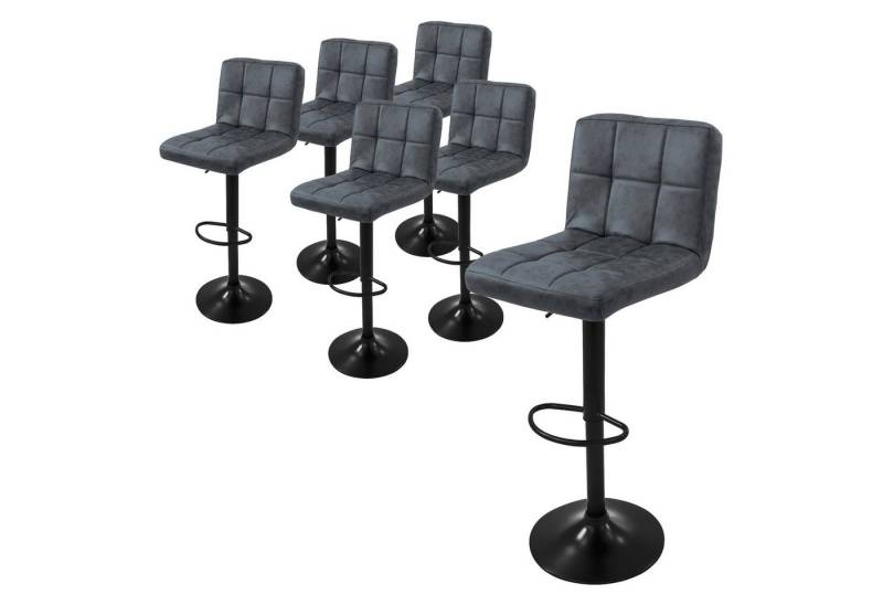 ML-DESIGN Barhocker Gepolsterter Barstuhl mit Rückenlehne und Fußstütze, 360° drehbar (Komplett-Set, 6 St), Drestuhl höhenverstellbar 63-83 cm, Anthrazit, Bezug aus Kunstleder von ML-DESIGN