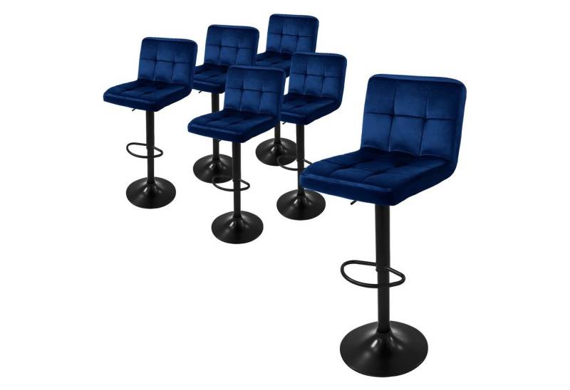 ML-DESIGN Barhocker Gepolsterter Barstuhl mit Rückenlehne und Fußstütze, 360° drehbar (Komplett-Set, 6 St), Drestuhl höhenverstellbar 63-83 cm, Blau, Bezug aus Samt von ML-DESIGN