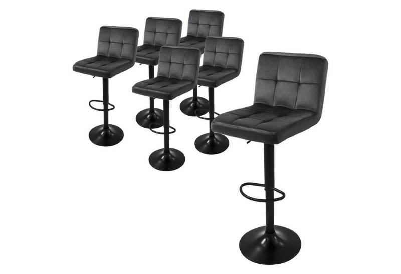 ML-DESIGN Barhocker Gepolsterter Barstuhl mit Rückenlehne und Fußstütze, 360° drehbar (Komplett-Set, 6 St), Drestuhl höhenverstellbar 63-83 cm, Grau, Bezug aus Samt von ML-DESIGN