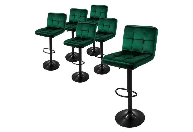 ML-DESIGN Barhocker Gepolsterter Barstuhl mit Rückenlehne und Fußstütze, 360° drehbar (Komplett-Set, 6 St), Drestuhl höhenverstellbar 63-83 cm, Grün, Bezug aus Samt von ML-DESIGN