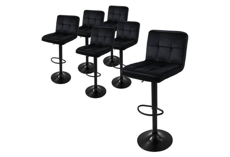 ML-DESIGN Barhocker Gepolsterter Barstuhl mit Rückenlehne und Fußstütze, 360° drehbar (Komplett-Set, 6 St), Drestuhl höhenverstellbar 63-83 cm, Schwarz, Bezug aus Samt von ML-DESIGN